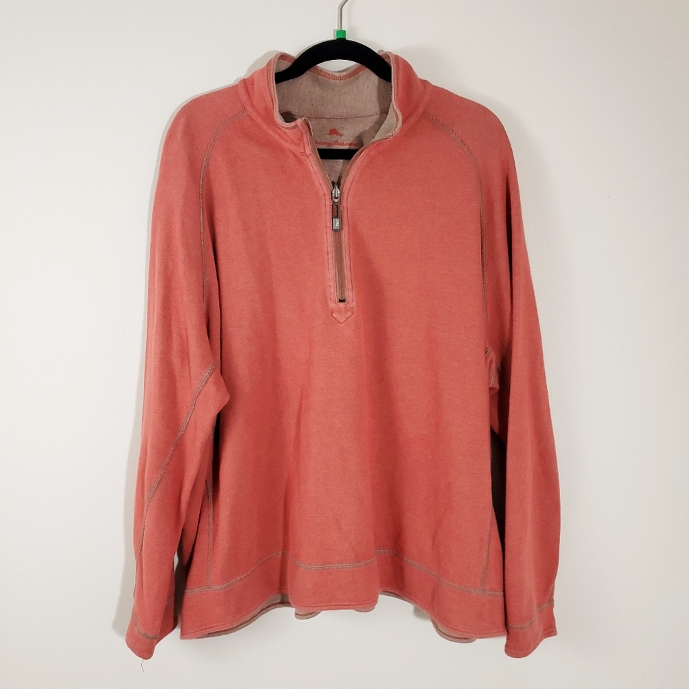 Tommy Bahama Mens Quarter Zip Pullover L Salmon